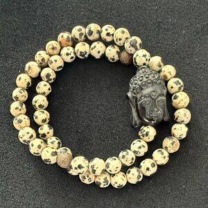 Dalmatian Jasper Beaded Bracelet with Buddha Charm